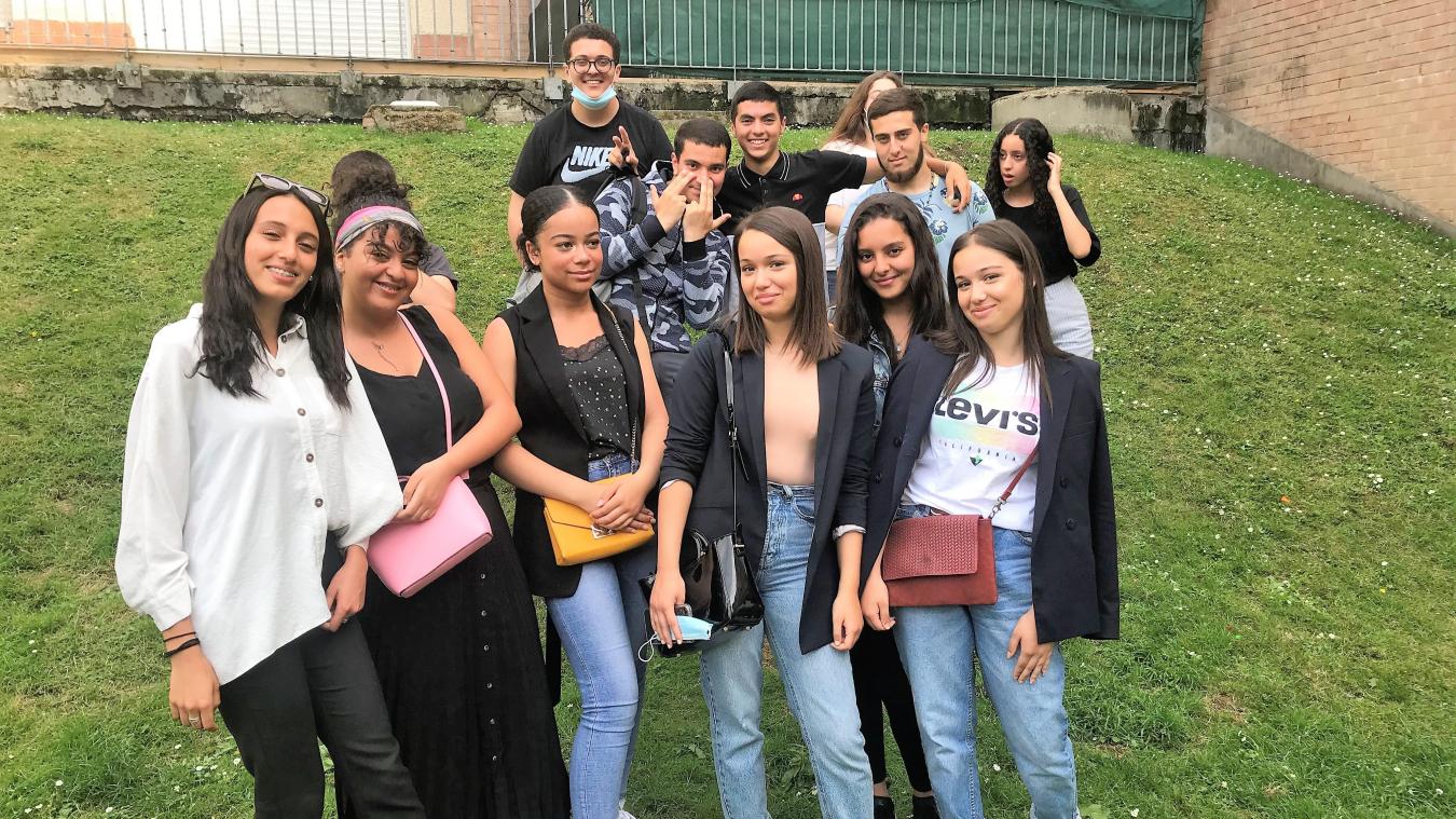 Young people gathered on the lawn