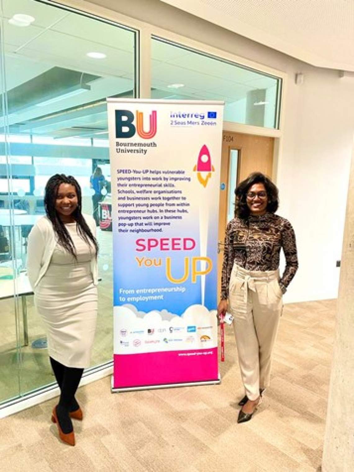 L-R Esther Anwuzia and Preethi Rajaprakasam at Bournemouth University’s Stakeholder Symposium.